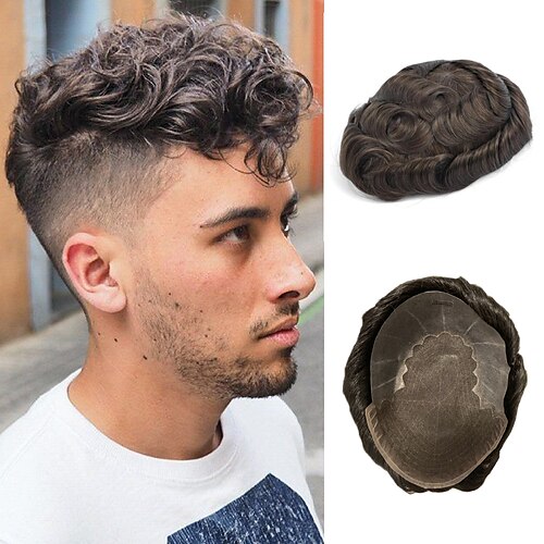 

toupet per uomo resistente capelli umani pezzi per uomo fine pizzo sistema di sostituzione toupet capelli umani pizzo resistente & potevo