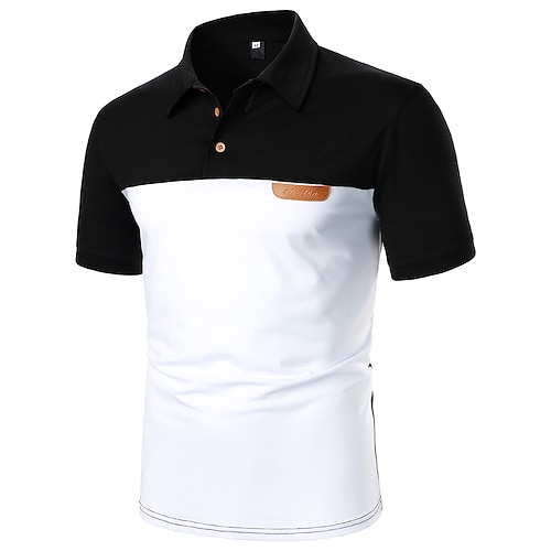 

Men's Golf Shirt Dress Shirt Casual Shirt Daliy Holiday Geometry Classic Collar Home Casual Color Block Button-Down Short Sleeve Tops Summer Shirt Casual Fashion Classic Black / White