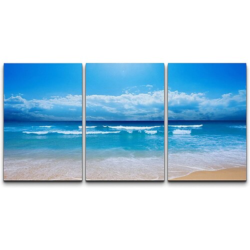 

3 Panels Wall Art Canvas Prints Painting Artwork Picture Canvas Wall Art Vibrant Blue Beach Shore Modern Home Decoration Decor Rolled Canvas No Frame Unframed Unstretched