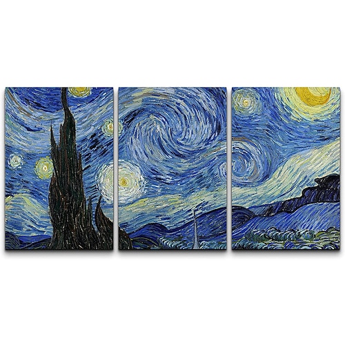 

3 Panels Wall Art Canvas Prints Painting Artwork Starry Night by Vincent Van Gogh Painting Modern Home Decoration Decor Stretched Frame Ready to Hang