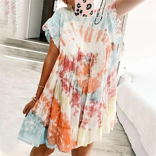 

Mulheres Vestido da bainha Vestido Boho Rosa Manga Curta Tintura Tie Dye Imprimir Primavera Verão Gola Redonda Final de semana Ajuste Largo 2022 S M L XL XXL