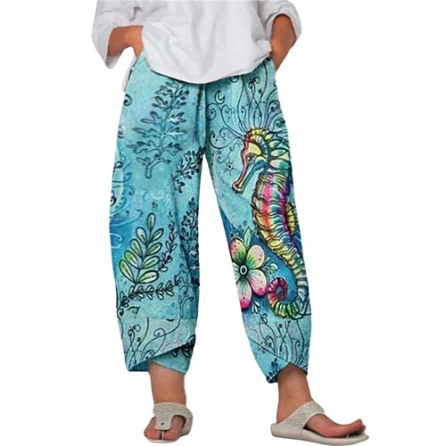 

Women's Plus Size Pants Chinos Pocket Print Floral Animal Butterfly Casual Streetwear Casual Daily Natural Full Length Fall Spring White Blue Royal Blue L XL XXL 3XL 4XL / Cotton Blend