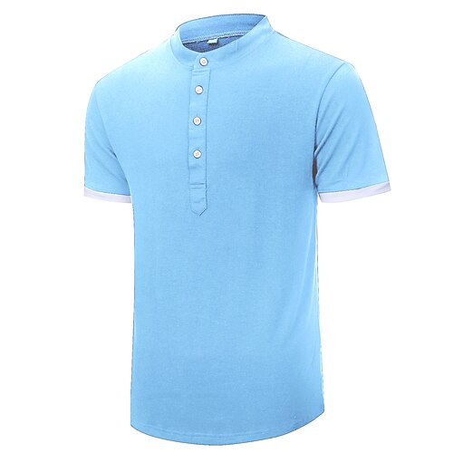 

Men's T shirt Solid Colored Round Neck Daily Button-Down Short Sleeve Tops Simple Basic Blue Black Gray