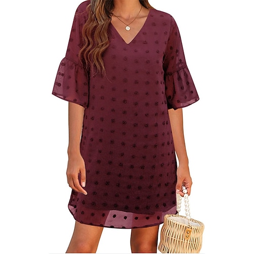 

Damen Schwarz Rosa Wein Halbe Ärmel Punkt Jacquard Herbst Frühling V Ausschnitt Modern Lockere Passform 2022 S M L XL XXL