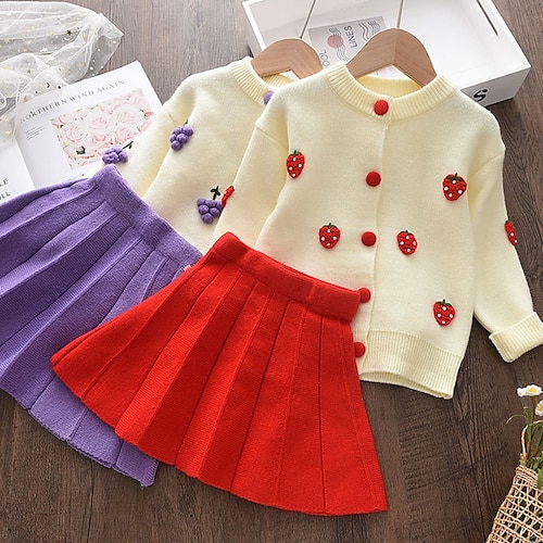 

enfants en bas âge filles ensemble de vêtements 2 pièces à manches longues rouge fraise fruit plissé mignon doux régulier 2-6 ans