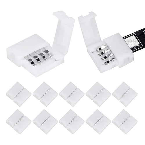 

10pcs of 4-pin RGB LED Light Strip Connector PBC 10mm Wide Gap LED Light Clip Solderless Adapter Connector Suitable for SMD 5050 Multi-color LED Light Strip