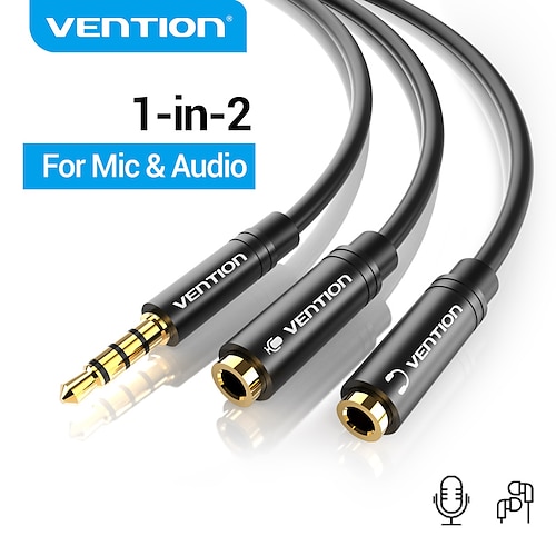 

Vention Headphone Splitter 3.5mm Audio Stereo Y Splitter Extension Cable Male to Female Dual Headphone Jack Adapter for Earphone Headset Compatible with iPhone Samsung Tablet Laptop