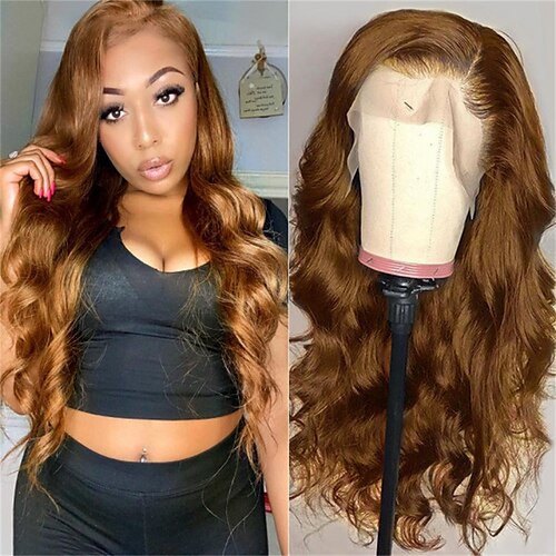 

13x4 Lace Front Wig Middle Part style Brown Frontal Wigs for Women Straight Hair Body Wave Natural Human Hair Wig with Baby Hair 150% 180% Density Glueless Wig