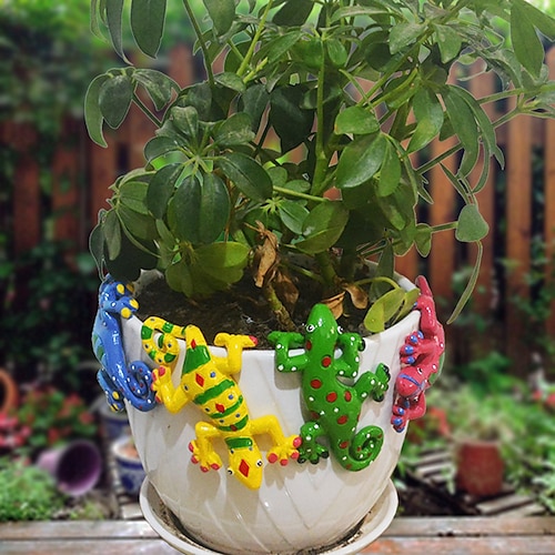 

4Pcs Resin Climbing Gecko Flower Pot and Vase Hugger Planter Edge Hanger Decorations Miniature Fairy Garden lizard Sculpture Artwork Hanging Garden Ornament