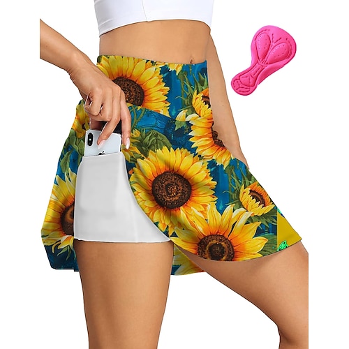 

21Grams Women's Cycling Skort Skirt Bike Bottoms Mountain Bike MTB Road Bike Cycling Sports Floral Botanical 3D Pad Cycling Breathable Quick Dry Yellow Polyester Spandex Clothing Apparel Bike Wear