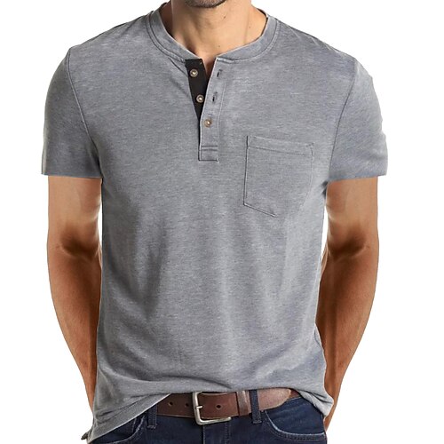 

Men's T shirt Hiking Tee shirt Henley Shirt Short Sleeve Crew Neck Tee Tshirt Sweatshirt Top Outdoor Breathable Quick Dry Lightweight Sweat wicking Summer Polester / Cotton Blend Patchwork Dark Grey