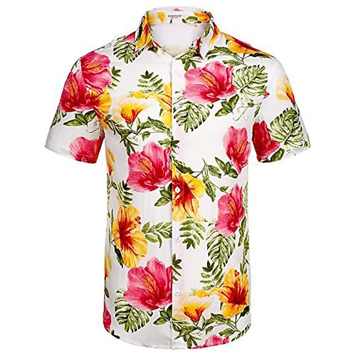 

Men's Shirt Summer Hawaiian Shirt Graphic Shirt Floral Palm Leaf Leaves Classic Collar Pink Yellow Khaki Red White Print Daily Holiday Short Sleeve Print Clothing Apparel Tropical Fashion Designer