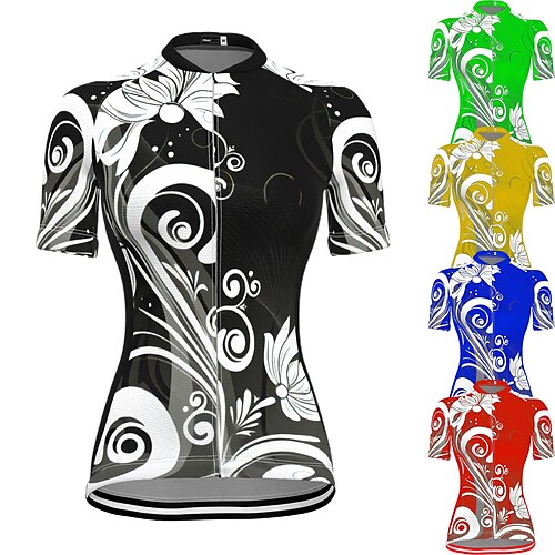 

21Grams Women's Cycling Jersey Short Sleeve Bike Top with 3 Rear Pockets Mountain Bike MTB Road Bike Cycling Breathable Quick Dry Moisture Wicking Reflective Strips Black Green Yellow Floral Botanical