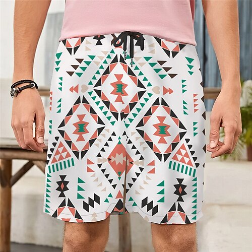 

Men's Casual Fashion Shorts Beach Shorts 3D Print Elastic Drawstring Design Knee Length Pants Daily Holiday Micro-elastic Graphic Geometry Comfort Soft Mid Waist White M L XL XXL