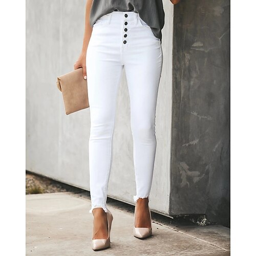 

Women's Skinny Chinos Pants Trousers Trousers Cotton Blend Blue Wine Grey Mid Waist Fashion Casual Weekend Side Pockets Micro-elastic Ankle-Length Comfort Plain S M L XL XXL / Slim