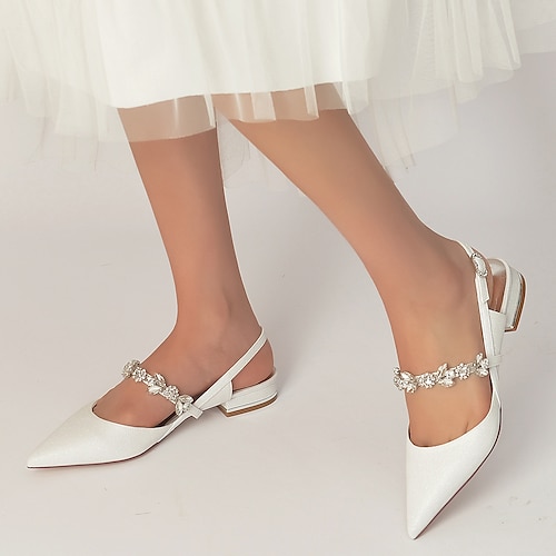 

Women's Wedding Shoes Wedding Party Dress Shoes Wedding Flats Summer Rhinestone Flat Heel Pointed Toe Luxurious Classic Glitter Ankle Strap Solid Colored Champagne White Silver