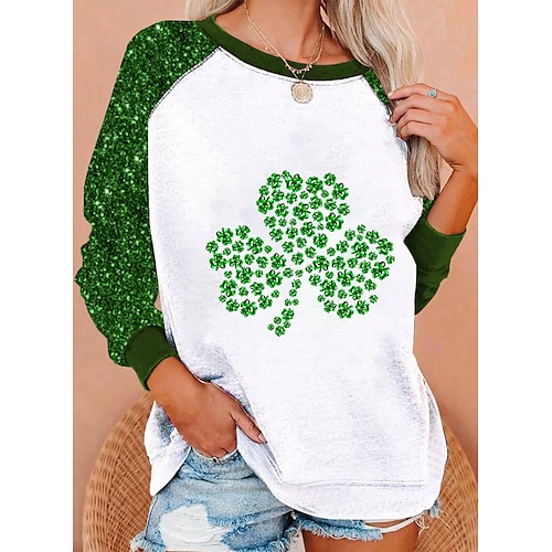 

Women's Sweatshirt Pullover Streetwear St. Patrick's Day Print Green Leaf Casual Crew Neck Long Sleeve S M L XL XXL / 3D Print
