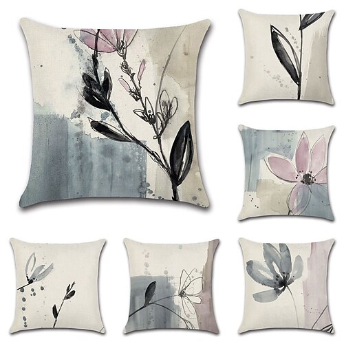 

Floral Simple Double Side Cushion Cover 6PC Soft Decorative Square Throw Pillow Cover Cushion Case Pillowcase for Sofa Bedroom Superior Quality Machine Washable