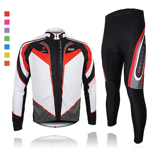 

Arsuxeo Men's Long Sleeve Cycling Jersey with Tights Spandex Silicon Polyester Black / Red Purple Yellow Patchwork Bike Clothing Suit Thermal / Warm Breathable 3D Pad Quick Dry Limits Bacteria Sports