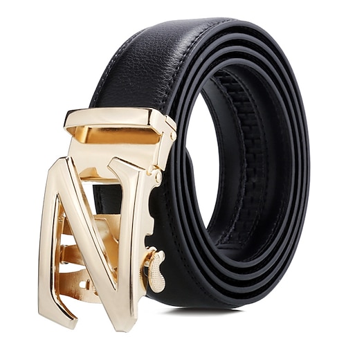 

Men's Leather Belt Genuine Leather Automatic Buckle Geometric Business Formal Party Daily Black Silver Gold