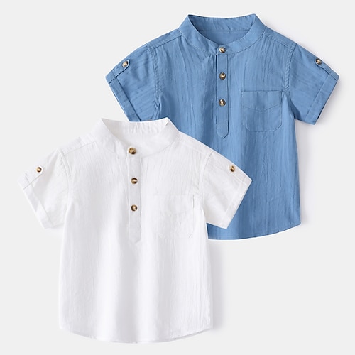 

Kids Boys Shirt Polo Shirt 1-6 Years Short Sleeve Solid Color White Blue Cotton Children Tops Spring Summer Active Basic Daily Outdoor Regular Fit