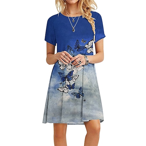 

Women's Shift Dress Short Mini Dress Blue White Black Gray Royal Blue Short Sleeve Floral Print Color Gradient Print Spring Summer Round Neck Casual Vacation 2022 S M L XL XXL