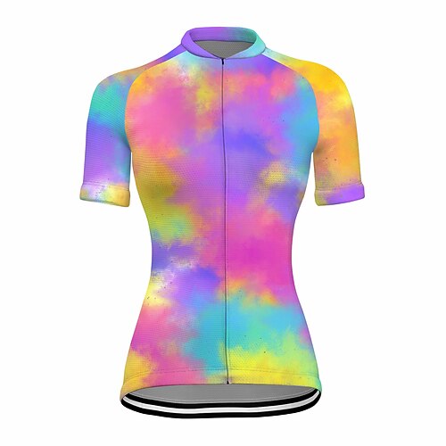 

21Grams Women's Cycling Jersey Short Sleeve Bike Top with 3 Rear Pockets Mountain Bike MTB Road Bike Cycling Breathable Quick Dry Moisture Wicking Reflective Strips Yellow Gradient Polyester Spandex