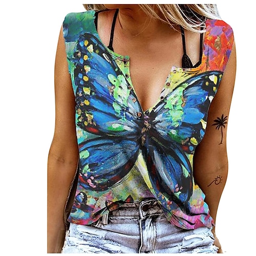 

Women's Tank Top Camis Green Blue Purple Floral Print Sleeveless Holiday Weekend Streetwear Casual V Neck Regular Floral S / 3D Print