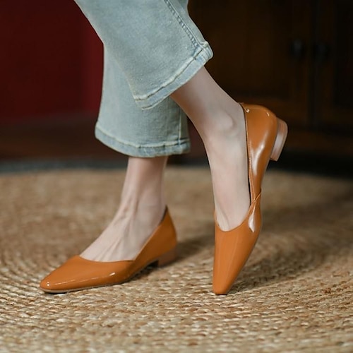 

Women's Flats Daily Dress Shoes Summer Pointed Toe Elegant Patent Leather Loafer Solid Colored Almond Black Orange