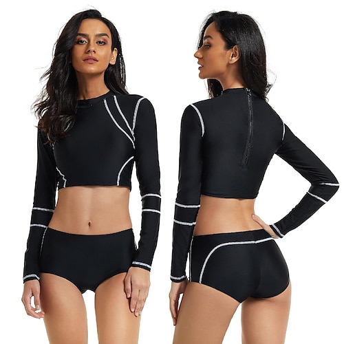 

Women's Rash guard Swimsuit UV Sun Protection UPF50 Breathable Long Sleeve Swimwear Bathing Suit 2 Piece Back Zip Swimming Surfing Beach Water Sports Summer / Stretchy / Quick Dry / Lightweight