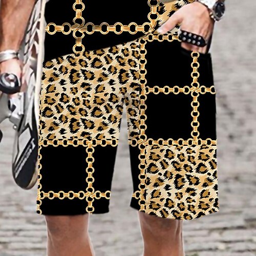 

Men's Casual Fashion Shorts Beach Shorts 3D Print Elastic Drawstring Design Knee Length Pants Daily Holiday Micro-elastic Graphic Leopard Comfort Soft Mid Waist Black Army Green Khaki Camouflage Green