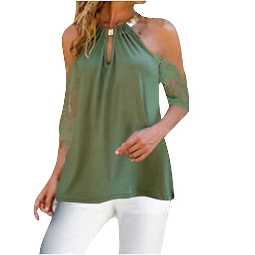 

sommer kædeled blomst hul blonde metallic halter neck t-shirt kvinder