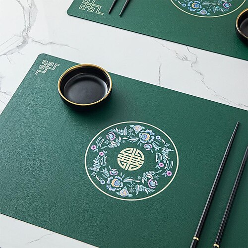 

Placemat for Dining Table Green,Pu Leather Placemat Table Mats Non-Slip Heat-Resistant Anti-Skid Washable Durable Waterproof