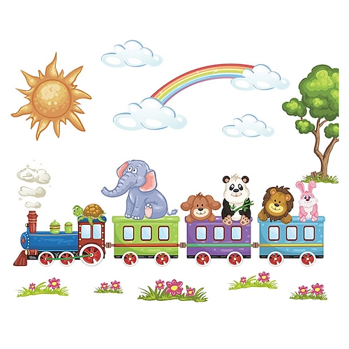 

Cartoon Animal Train Wall Stickers Living Room / Kids Room & kindergarten Removable / Pre-pasted PVC Home Decoration Wall Decal 1pc