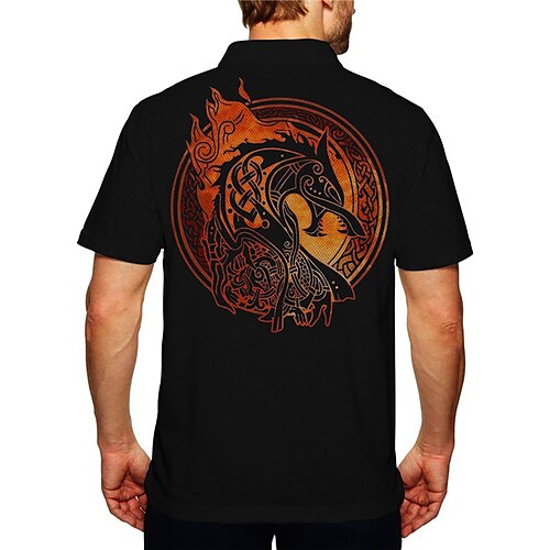 

Men's Collar Polo Shirt Golf Shirt Animal Dragon V Neck Blue Black Hot Stamping Casual Daily Short Sleeve Zipper Print Clothing Apparel Fashion Designer Casual Breathable / Sports