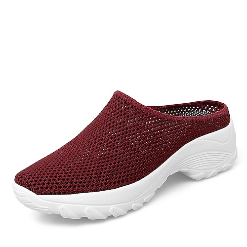 

Women's Clogs Outdoor Daily Sporty Mules Summer Wedge Heel Round Toe Basic Sporty Casual Walking Shoes Tissage Volant Loafer Solid Colored Black Purple Red