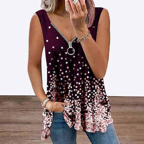 

Women's Tank Top Vest Green Blue Wine Polka Dot Flowing tunic Quarter Zip Sleeveless Daily Weekend Streetwear Casual V Neck Regular S / 3D Print / Print