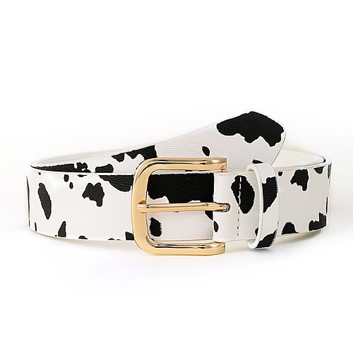 

Women's PU Buckle Belt PU Leather Prong Buckle Geometric Cow Print Classic Cowboy Party Gift White