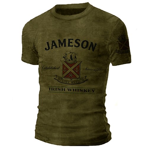 

Men's T shirt Tee 3D Print Graphic Letter Crew Neck Casual Daily Print Short Sleeve Tops Fashion Vintage Classic Comfortable Black Gray Army Green / Summer