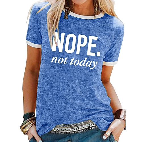 

T shirt Tee Femme Noir Jaune Bleu Graphic Lettre Patchwork Imprimer Manche Courte du quotidien Fin de semaine basique Col Rond Normal Nope Not Today Standard S