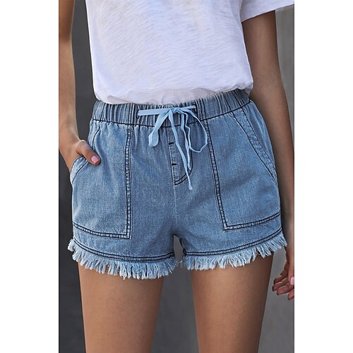 

Women's Jeans Shorts Denim Green Dark Blue Light Blue Mid Waist Fashion Casual Weekend Tassel Fringe Side Pockets Micro-elastic Short Comfort Plain S M L XL XXL