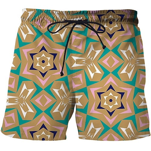 

Men's Casual Fashion Shorts Beach Shorts 3D Print Elastic Drawstring Design Knee Length Pants Daily Holiday Micro-elastic Graphic Geometry Comfort Soft Mid Waist Green Blue Royal Blue Brown M L XL