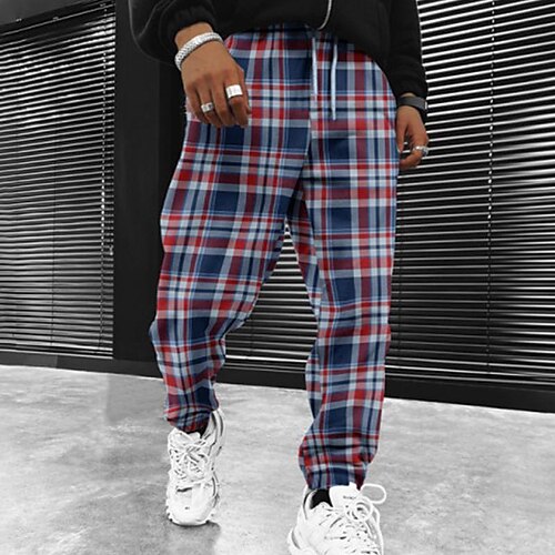 

Men's Fashion Streetwear Jogger Sweatpants Trousers Pocket Elastic Drawstring Design Pants Sports Outdoor Casual Micro-elastic Tartan Comfort Soft Mid Waist Black / White Blue Royal Blue Dark Blue S