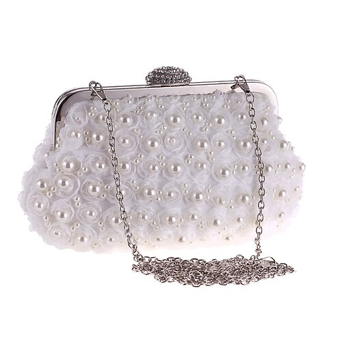 

Women's Evening Bag Polyester Chain Flower Party / Evening Going out White Champagne