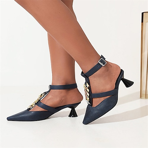 

Damen Sandalen Täglich Sommer Flare Heel Spitze Zehe Minimalismus PU Leder Knöchelriemen Einfarbig Braun Grün Dunkelblau