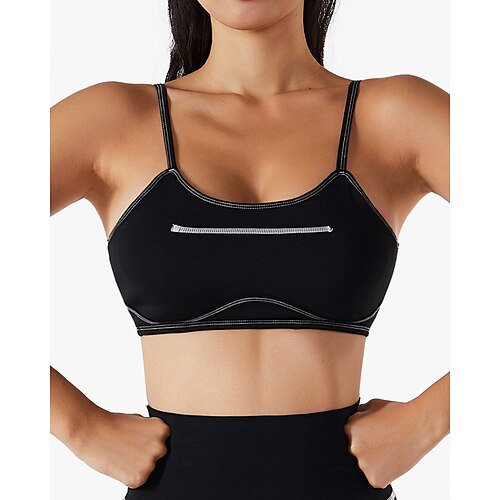 

Women's Spaghetti Strap Sports Bra Light Support Summer Removable Pad Wireless Solid Color Black Pink Yoga Fitness Gym Workout Bra Top Sport Activewear Breathable Quick Dry Comfortable Micro-elastic