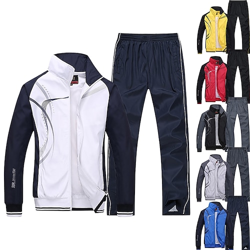 

Men's 2 Piece Full Zip Tracksuit Plus Size Street Casual Long Sleeve Breathable Lightweight Soft Running Walking Jogging Training Exercise Sportswear Stripes White Black