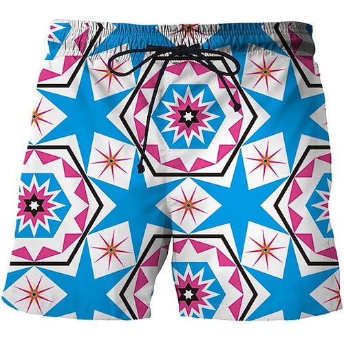 

Men's Casual Fashion Shorts Beach Shorts 3D Print Elastic Drawstring Design Knee Length Pants Daily Holiday Micro-elastic Graphic Geometry Comfort Soft Mid Waist Blue Royal Blue Yellow Light Blue M L