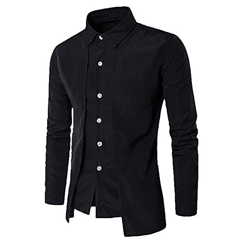 

Men's Colored Shirt Lapel Dress Lining Long Sleeve Slim Fit Black