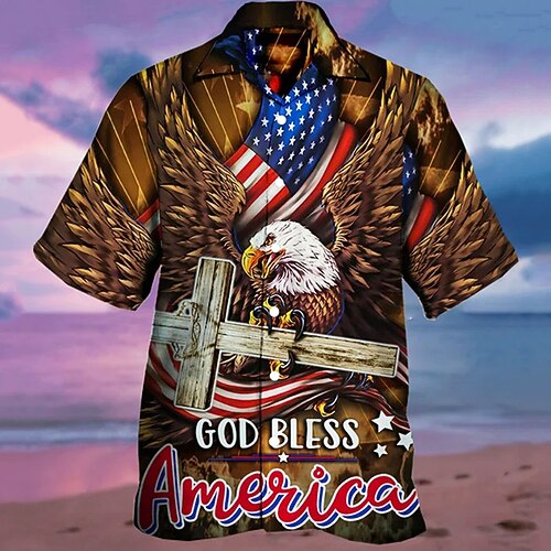 

Men's Shirt Graphic Shirt Eagle Turndown Brown Outdoor Street Short Sleeve 3D Button-Down Clothing Apparel Fashion Designer Casual Breathable